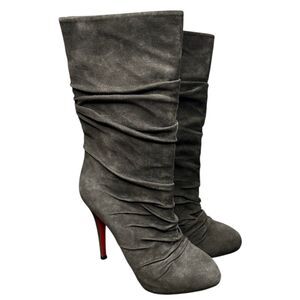 Christian Louboutin Gray Heeled Boots with Red Soles